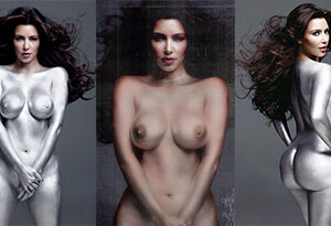 Kim Kardashian Nude Silver Body Paint Pintura