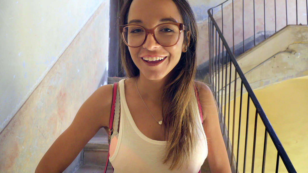 Busty teen girl let me fuck her on the staircase and came in her little mouth
