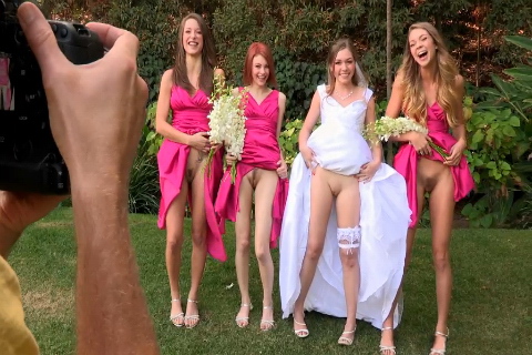 Naked bride and her lesbian bridesmaids make love on the wedding day