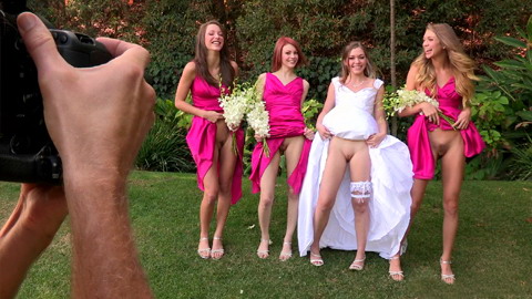 Bride triple teamed by her hot lesbian bridesmaids on her wedding day