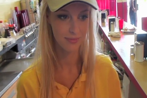 Hot blonde girlfriend gets fucked behind the fast food counter!