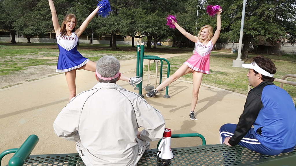 Daddy’s little cheerleaders get fucked together