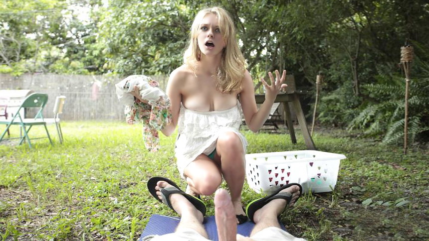 Blonde babe fucked hard by her peeping tom