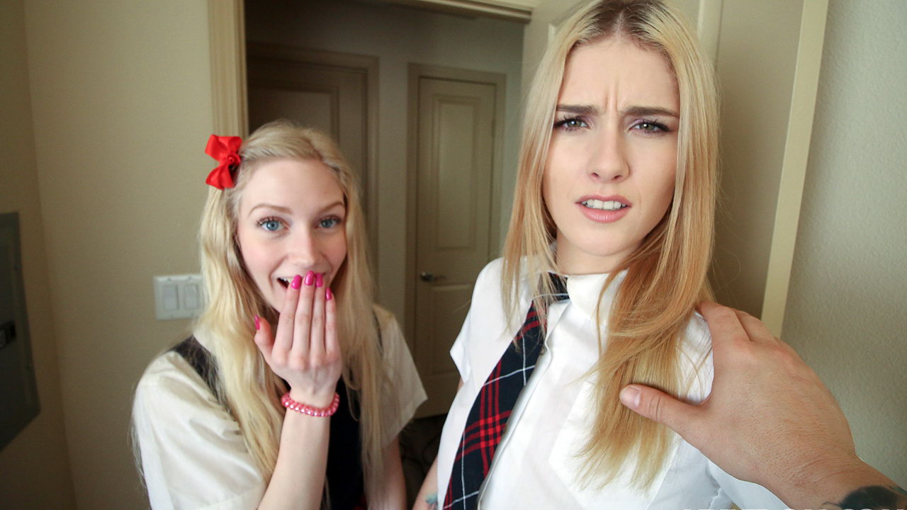Hot young schoolgirl and her sexy sister fucked hard by their stepdad