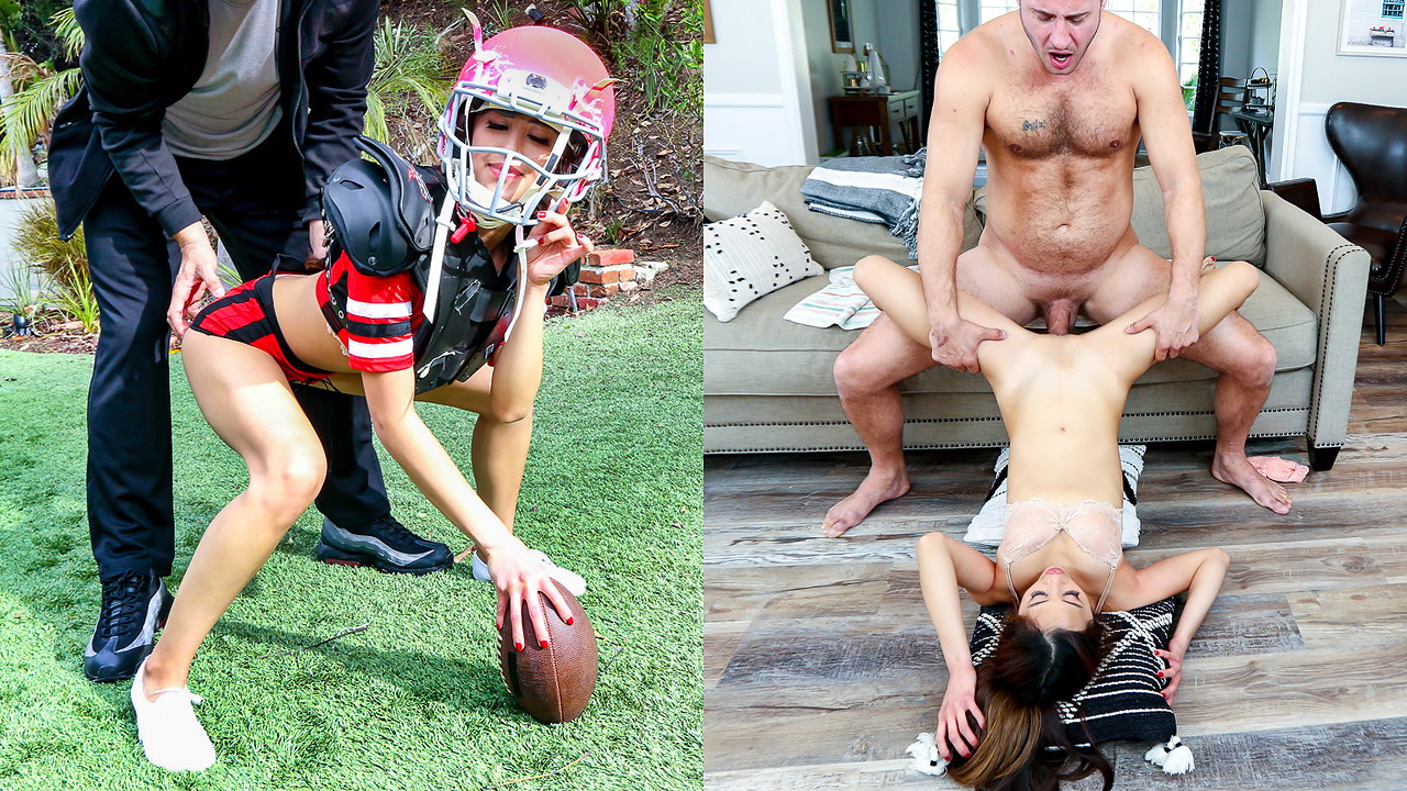 With the super bowl on the way the skinny girl wants to impress her boyfriend in a sexy way