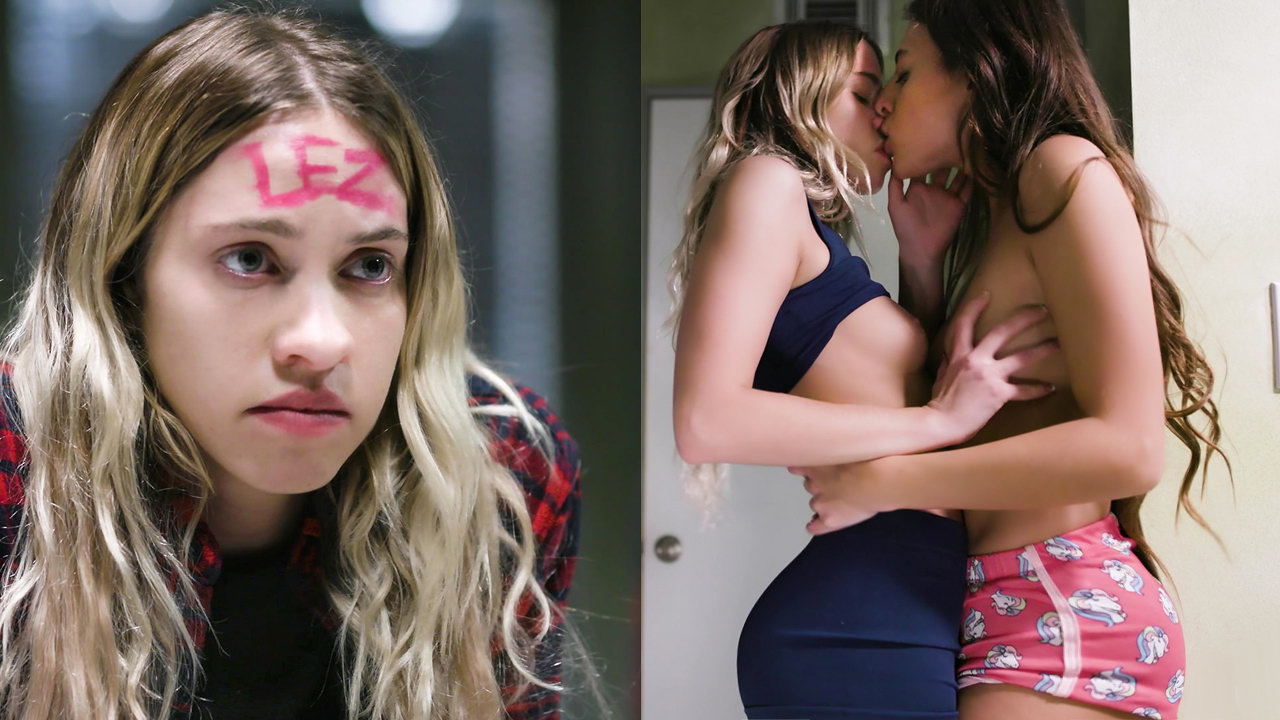 Teen lesbians having sex in the bathroom after a slumber party for the first time