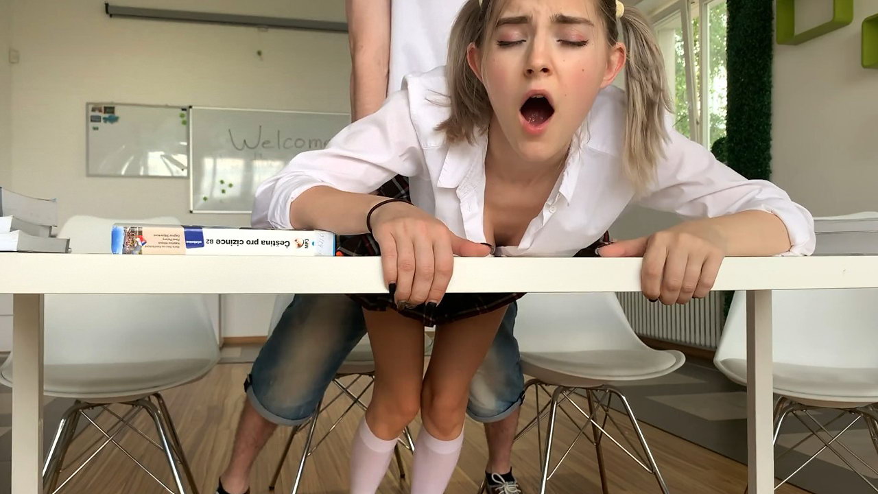Schoolgirl loves fucking her boyfriend both at the school and back home