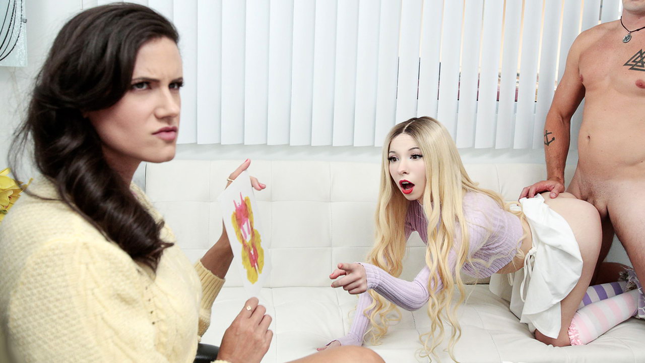 Teen nympho’s free-use fantasy gets fulfilled by her stepbro and the therapist