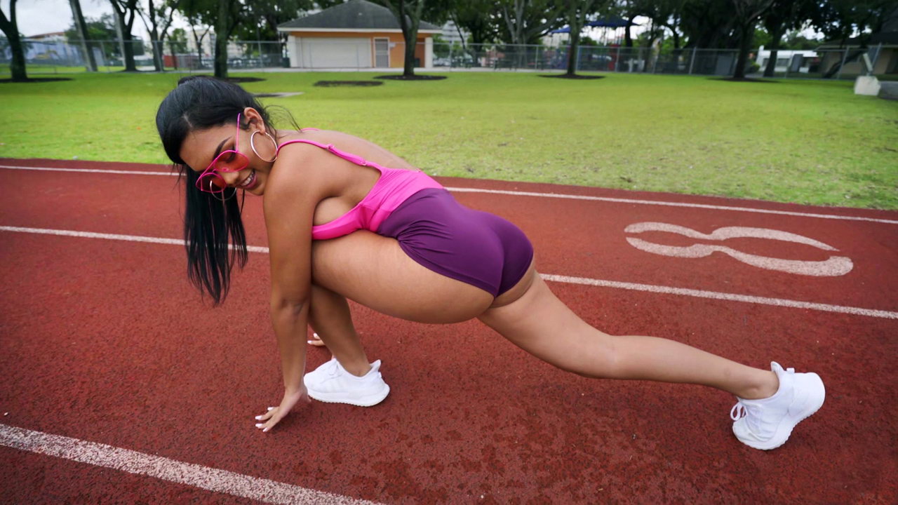 A busty brunette athlete with a tight ass deepthroated me before riding my shaft